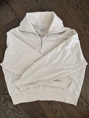 COS Women's Light Cream Zip-up Turtleneck Sweater Casual Loungewear Comfy Large